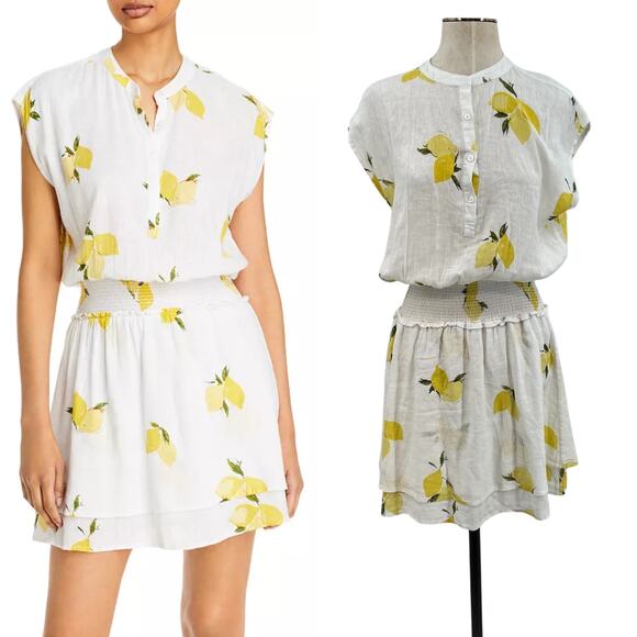 Rails Angelina Dress Mini Linen Citronnade Lemon Print White Yellow Size Small - Picture 1 of 13